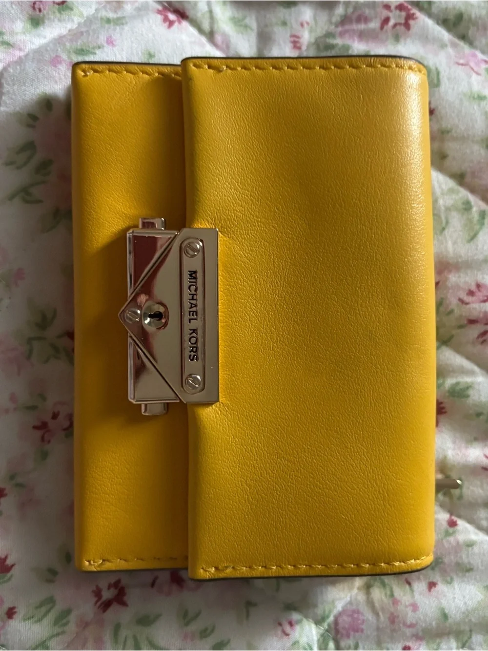 Michael Kors Bright Yellow Leather Card Wallet with Gold Hardware